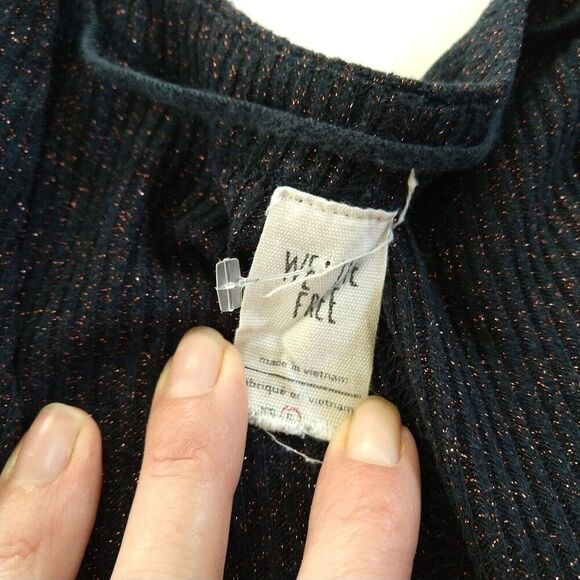 We the Free People Sparkle Button Up Duster Cardigan Size S Navy Blue Ribbed - Picture 8 of 9